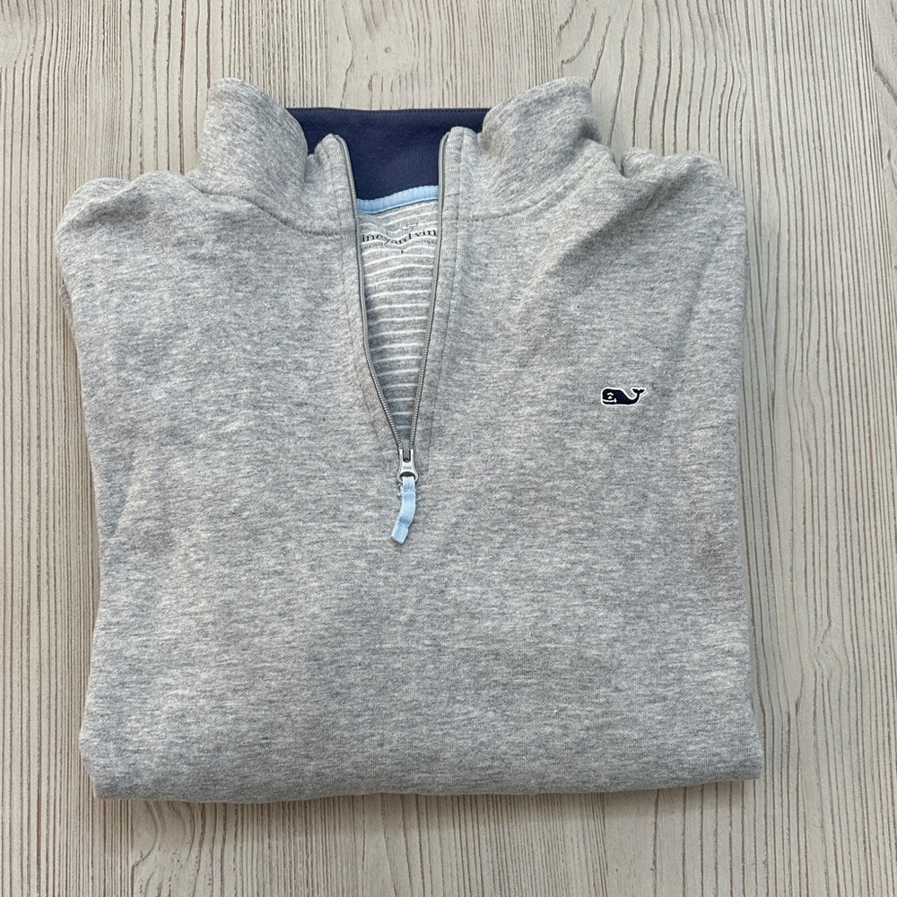 Vineyard Vines Men's Light Gray and Navy Zip-Up Sweater